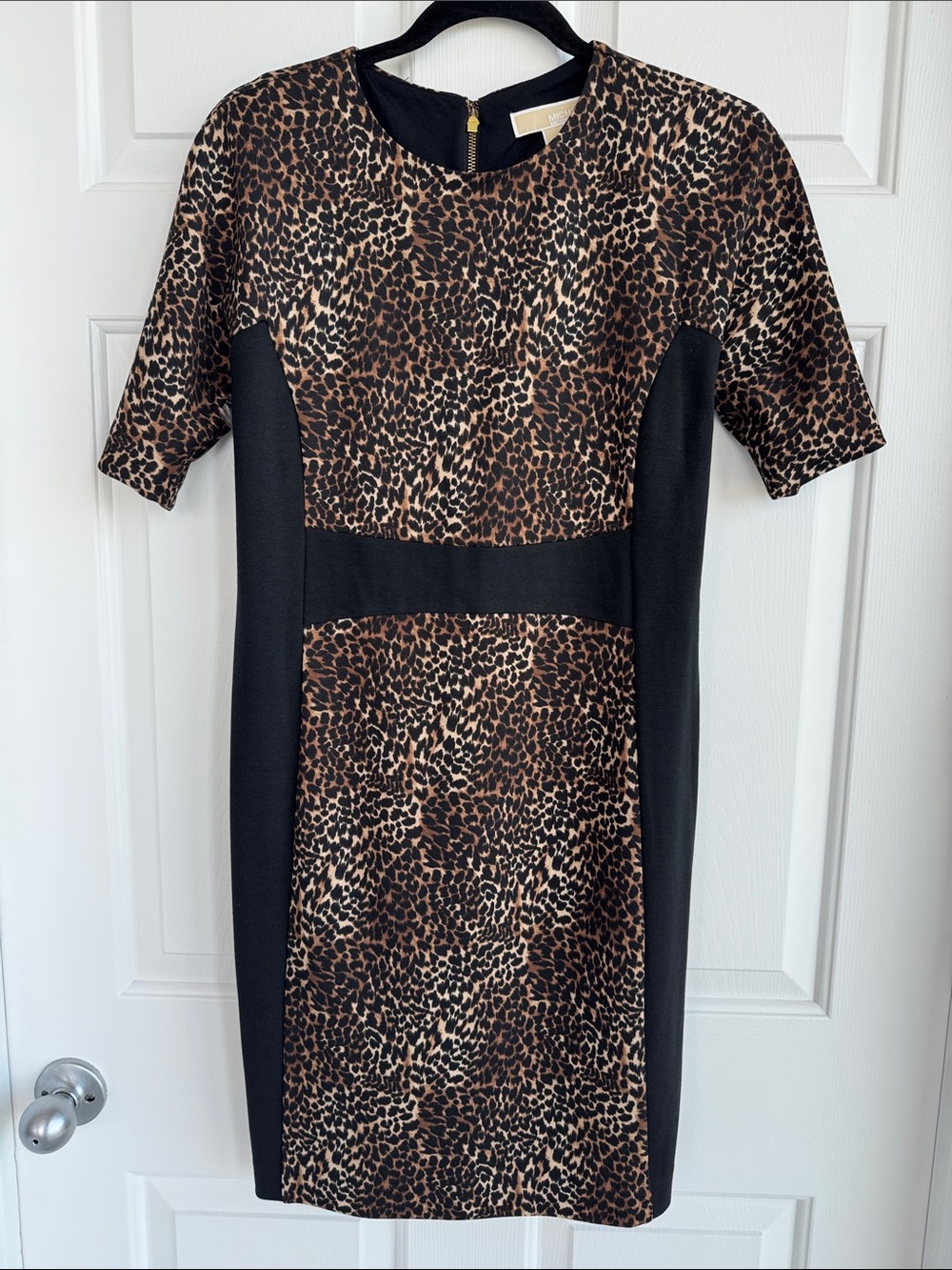 Michael Kors Leopard Print Mini Dress with Black Panels - Brown/Black